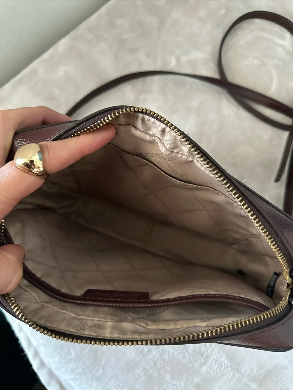 Michael Kors Maroon Leather Crossbody with Gold Hardware